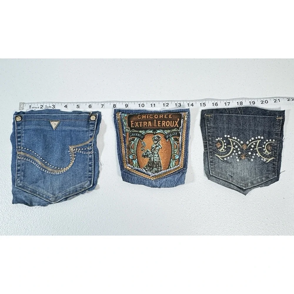 10 Denim Jean Back Pockets 5 Pairs Embroidered Rhinestone Crafts Sewing Upcycle